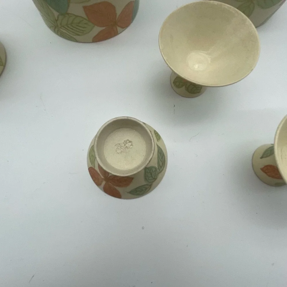 Vintage Otagiri Japanese Sake Tea Set Hand Painted Floral Leaf 6-Piece Ceramic